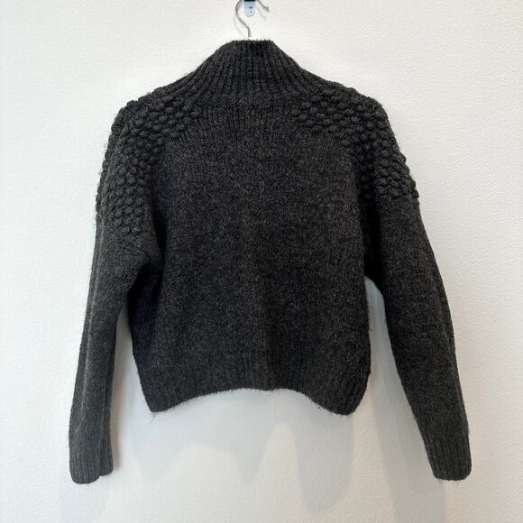 Free People Bradley Charcoal Heather dark gray bubble mock neck pullover sweater - Picture 3 of 4